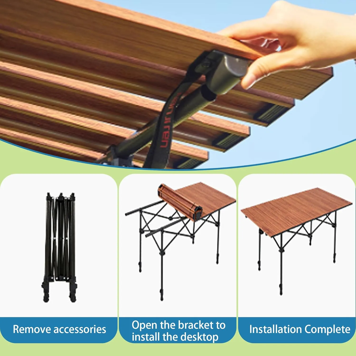Camp Table Folding Picnic Table Camping Table Folding Camping Table Foldable Design Thick Material Portable Design Suitable for Outdoor Camping and Other Scenes (Need to be Installed)
