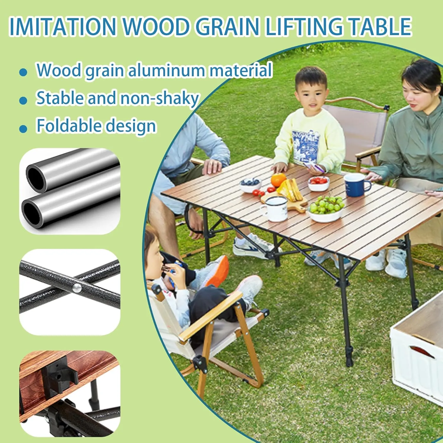 Camp Table Folding Picnic Table Camping Table Folding Camping Table Foldable Design Thick Material Portable Design Suitable for Outdoor Camping and Other Scenes (Need to be Installed)