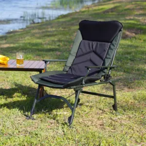 Camping Lounge Chair, Portable Folding Reclining Camping Chair with Adjustable backrest for Indoor and Outdoor Camping Beach Hiking Fishing, Green Black