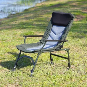 Camping Lounge Chair, Portable Folding Reclining Camping Chair with Adjustable backrest for Indoor and Outdoor Camping Beach Hiking Fishing, Green Black