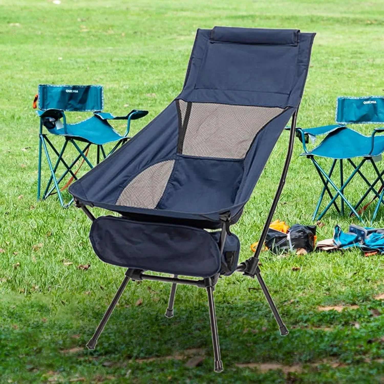 Camping Swing Chair, Compact High Back Furniture, Portable Chair, Telescopic Seat for Travel Hiking, Blue