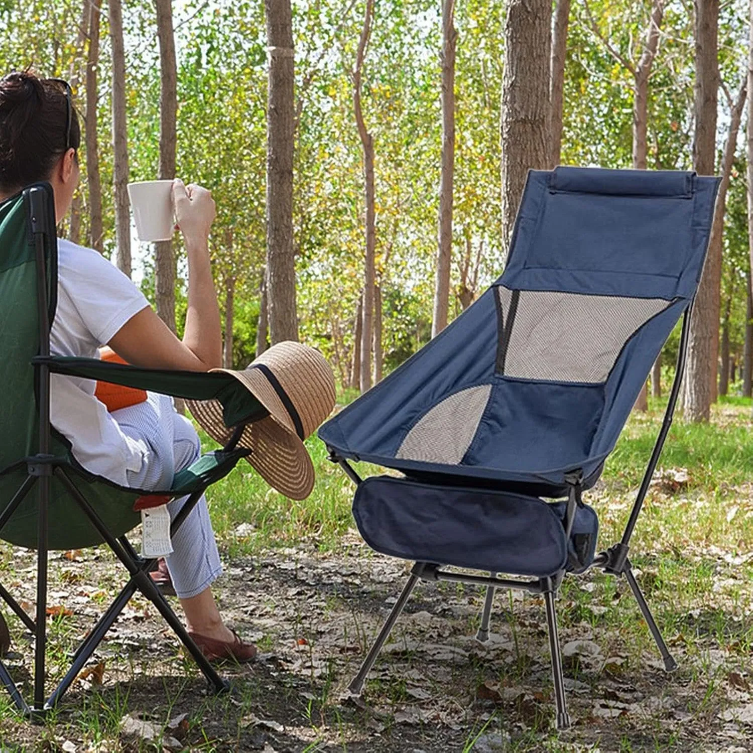 Camping Swing Chair, Compact High Back Furniture, Portable Chair, Telescopic Seat for Travel Hiking, Blue