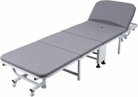 Camping Cot Foldable Bed 4-Fold Storage Design Guest Bed Portable Folding Camping, Adult Reclining Office Chaise with Wheels, Lounge Chair Sleeping Bed for Office, Camping and Home Grey