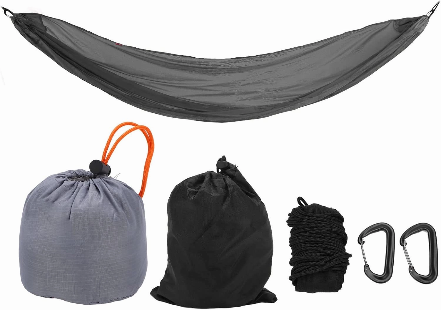 Camping Hammock Portable Parachute Hammock with Storage Bag and Snap Hook for Outdoor Activities Blue (Gray)