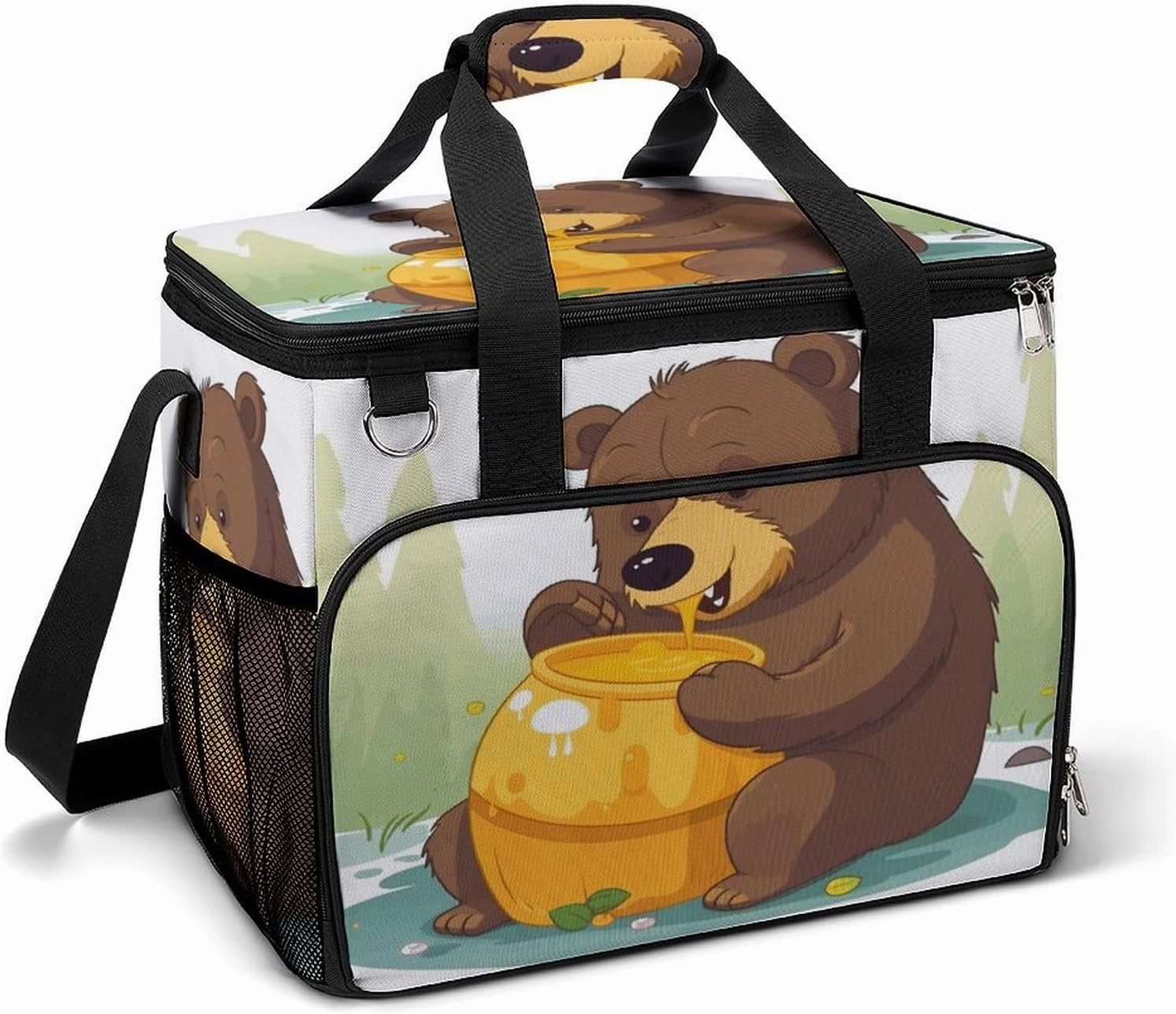 Camping Ice Pack, Bear Eats Honey Print Insulated Cooler Bag Large Capacity Ice Pack Portable Camping Cooler Outdoor Picnic Cooler, style