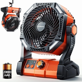 Camping LED Fan with Light,40000m Rechargeable Battery Powered Outdoor Tent Fan with Light and Hook, 5 Speed, Personal USB Desk Fan for Camping, Fishing, Power Outage,Hurricane, Worksite