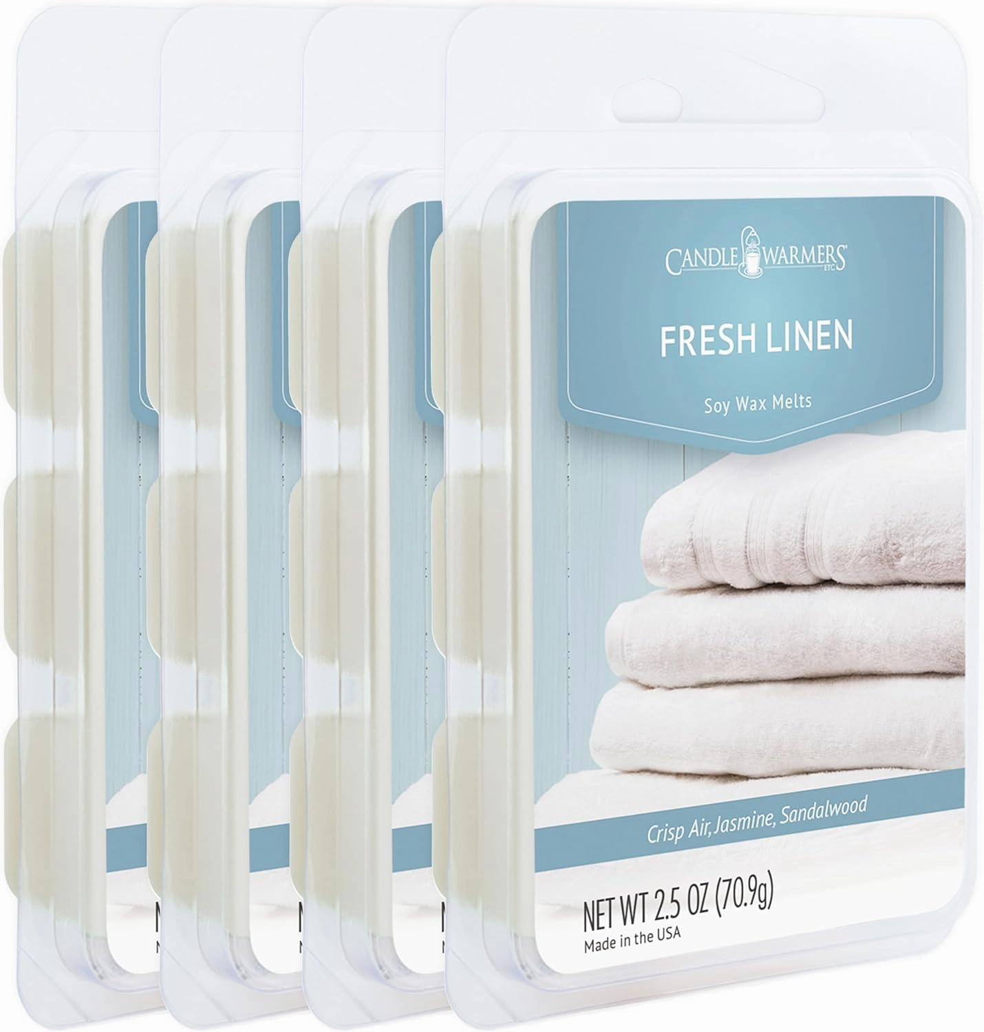 Candle Warmers Etc Classic Wax Melts 2.5oz, Fresh Linen Fragrance (4-Pack) – Each Pack has x4 2.5 oz Wax Melts and 30 Hours of Fragrance – Perfect for bedrooms, Living Rooms, and bathrooms
