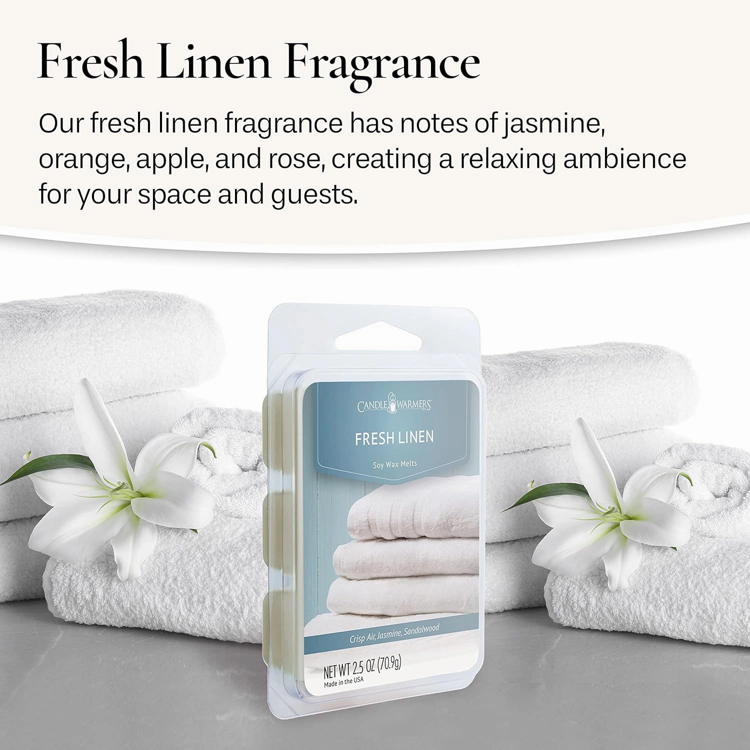 Candle Warmers Etc Classic Wax Melts 2.5oz, Fresh Linen Fragrance (4-Pack) – Each Pack has x4 2.5 oz Wax Melts and 30 Hours of Fragrance – Perfect for bedrooms, Living Rooms, and bathrooms