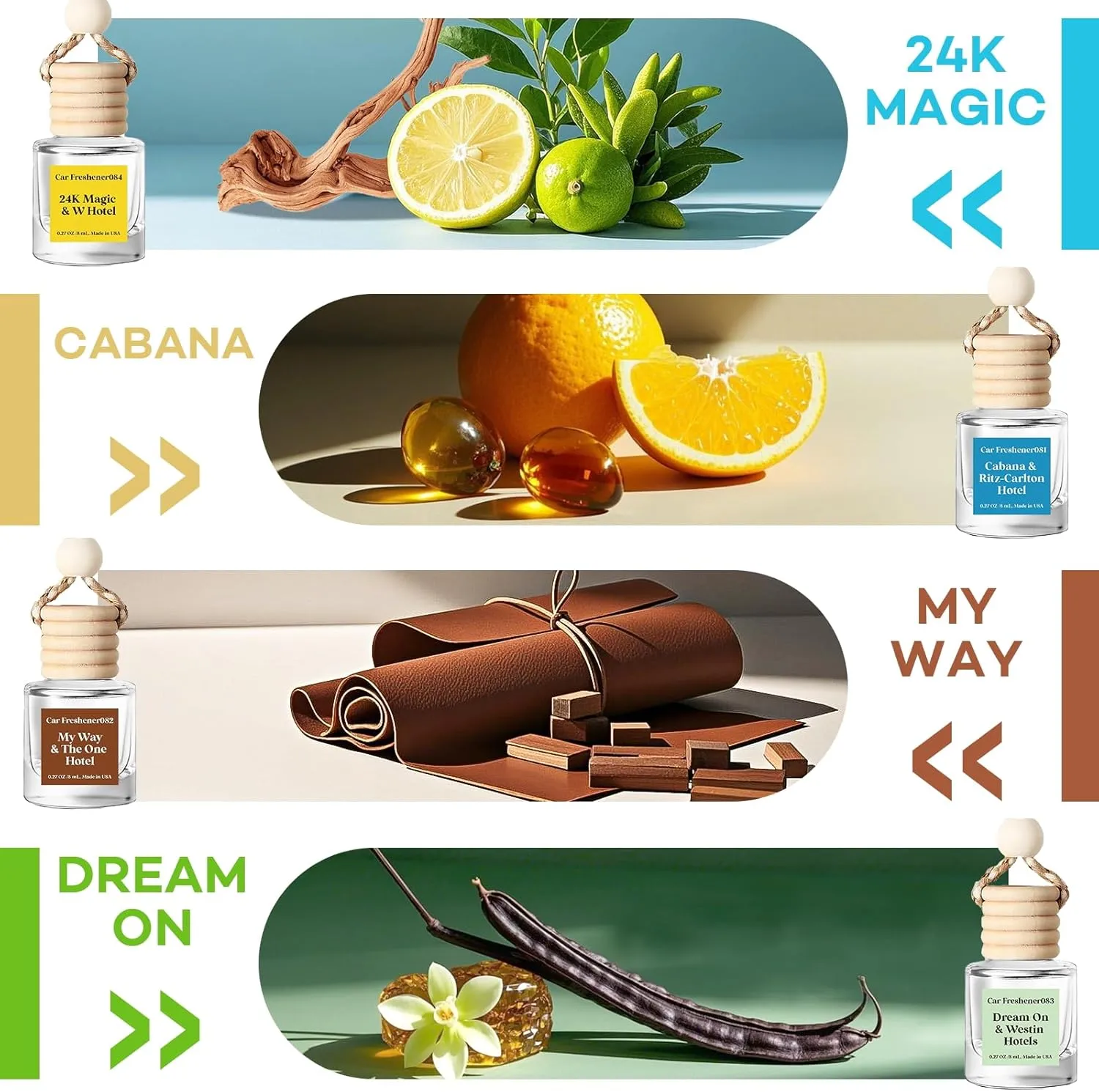 Car Air Freshener Hanging, Cabana & Ritz-Carlton Hotel scent,Essential Oil Diffuser for Car, Long Lasting Car Air Freshener, Made in USA