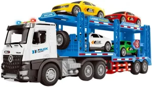 Car Carrier Truck Toy for Kids, Transporter Truck with 4 Racing Cars, Semi Toy with Openable Doors & Lights & Sounds, Birthday Gifts for Age 3 4 5 6  Years Old Boys Girls 22"