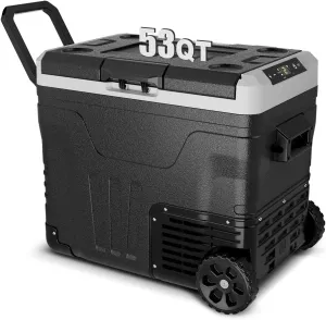 Car Fridge Portable 12 Volt Refrigerator - 53 Quart(50L) Electric Cooler with 12/24V DC&110-240V AC for Truck Van RV Camper SUV, 12v Cooler with Wheels for Camping Boat Travel, -4~68°F