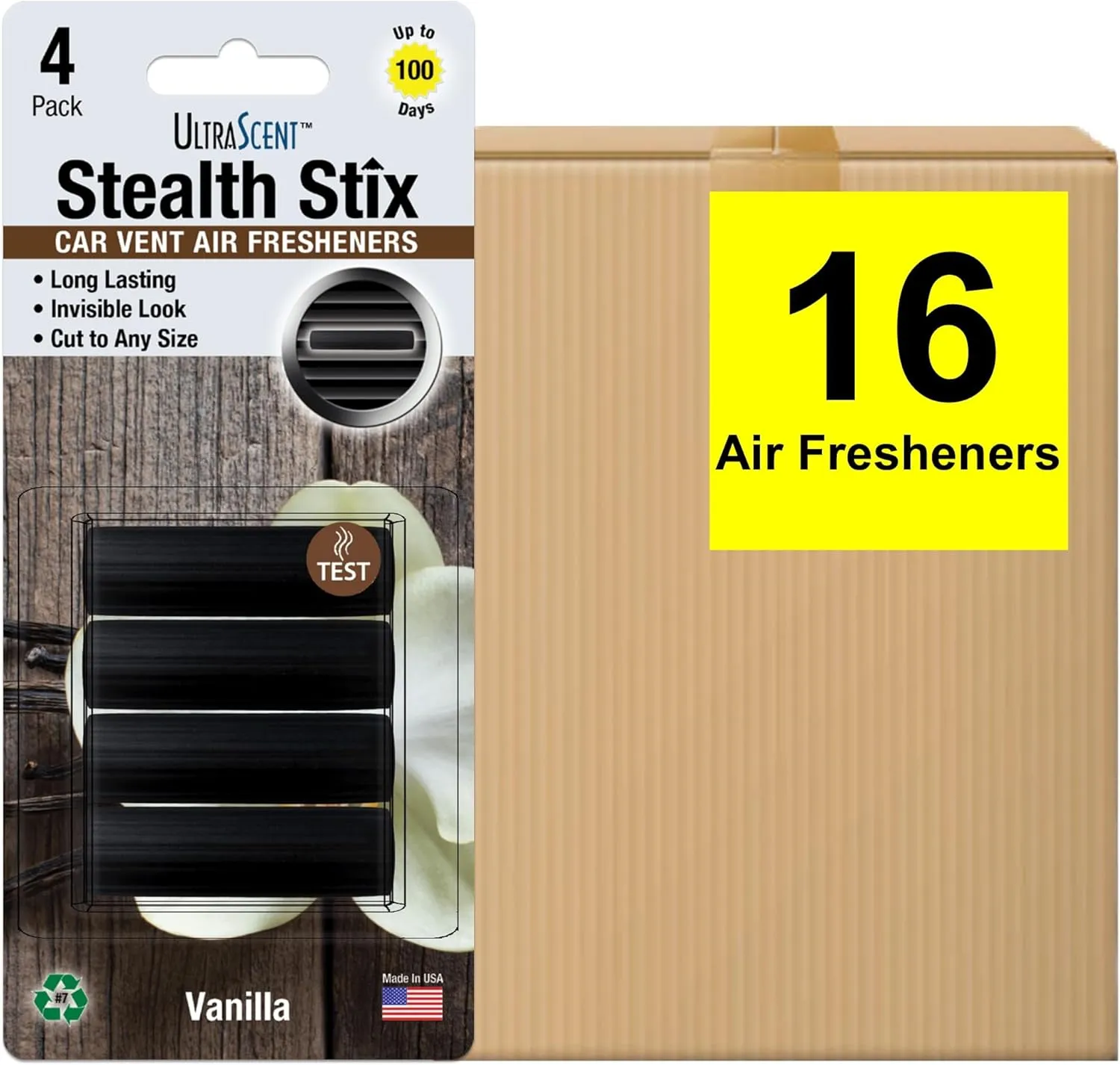 Car Vent Clips Air Freshener Stealth Stix Car Vent Clips that Slip on Vent Blade, 4-Pack/16-Stix (Vanilla)