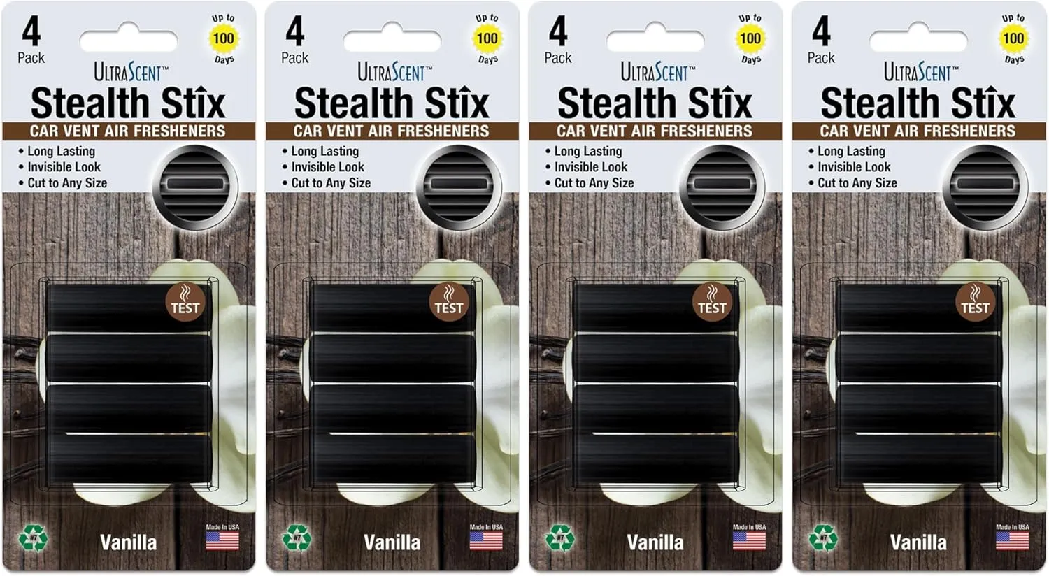 Car Vent Clips Air Freshener Stealth Stix Car Vent Clips that Slip on Vent Blade, 4-Pack/16-Stix (Vanilla)