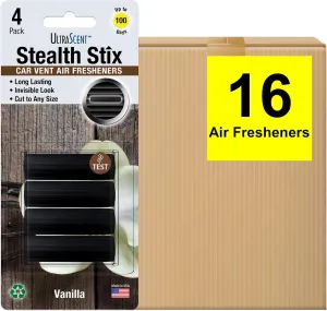 Car Vent Clips Air Freshener Stealth Stix Car Vent Clips that Slip on Vent Blade, 4-Pack/16-Stix (Vanilla)
