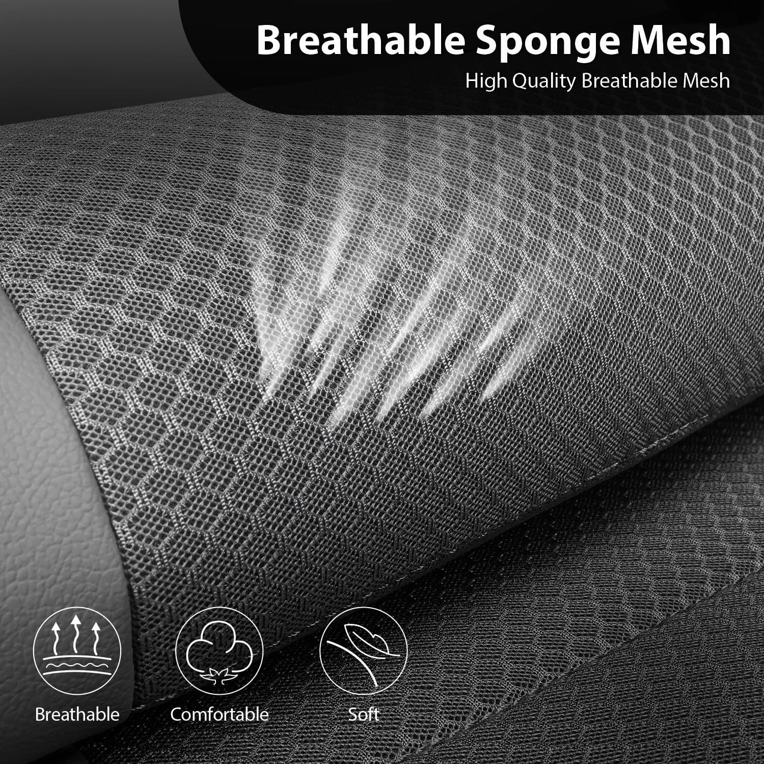CAR PASS Leather Car Seat Covers Breathable Seat Cover Full Sets Airbag Compatible for Most Cars, SUVs, Trucks, and Vans (Full Set, Gray)