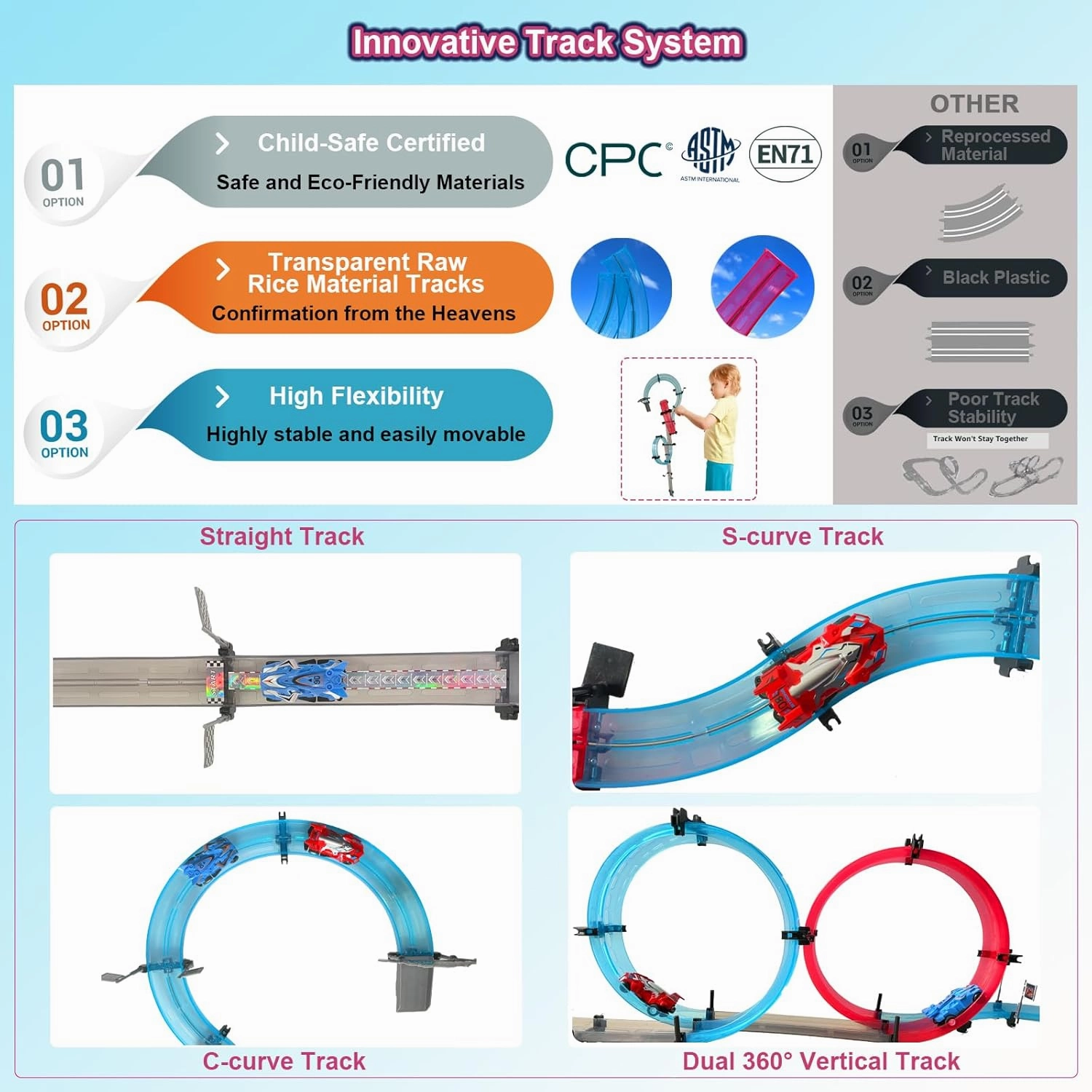 Car Race Track Sets with 4 Pull-Back Cars, 360° Loops, Cross Overpass & Curves, High-Speed Racing Game Track for Boys Kids Birthday Gift Ages 6-12