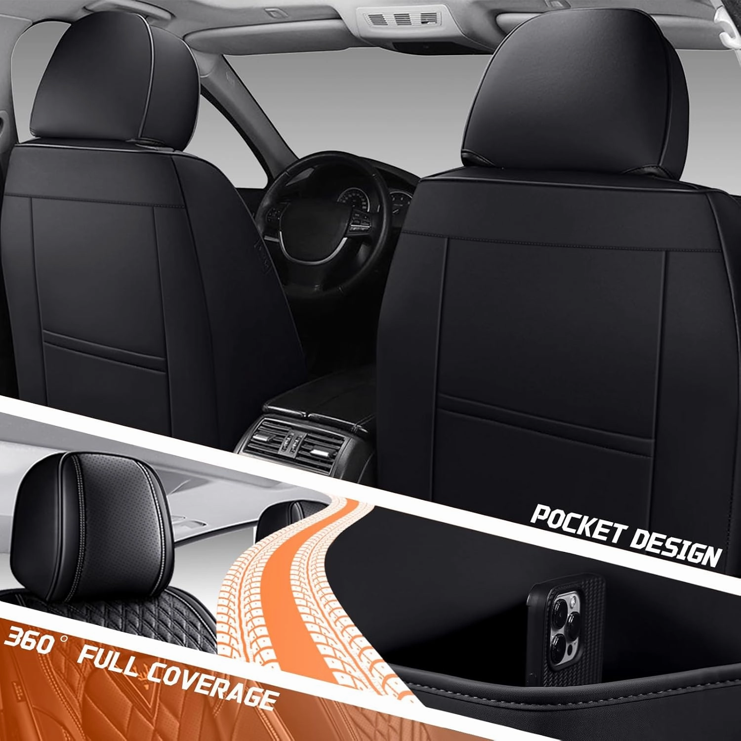 Car Seat Covers Fit for Lincoln Nautilus 2019-2025,5 Seat Comfort Non-Slip Seat Cover Airbag Compatible,Waterproof Leather Seat Covers(Standard 5 Seat,Black)
