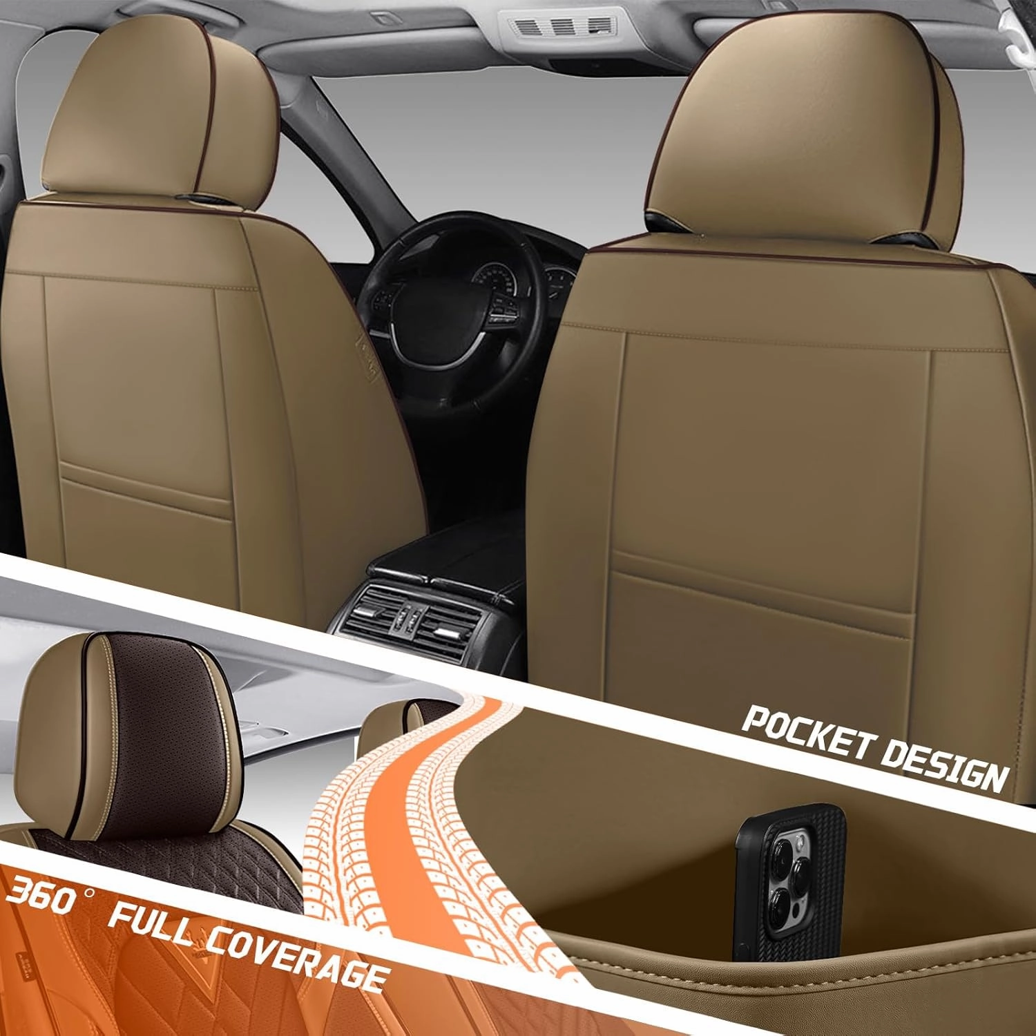 Car Seat Covers Fit for Subaru Ascent 2019-2025,5 Seat Comfort Non-Slip Seat Cover Airbag Compatible,Waterproof Leather Seat Covers(Standard 5 Seat,Beige Coffee)