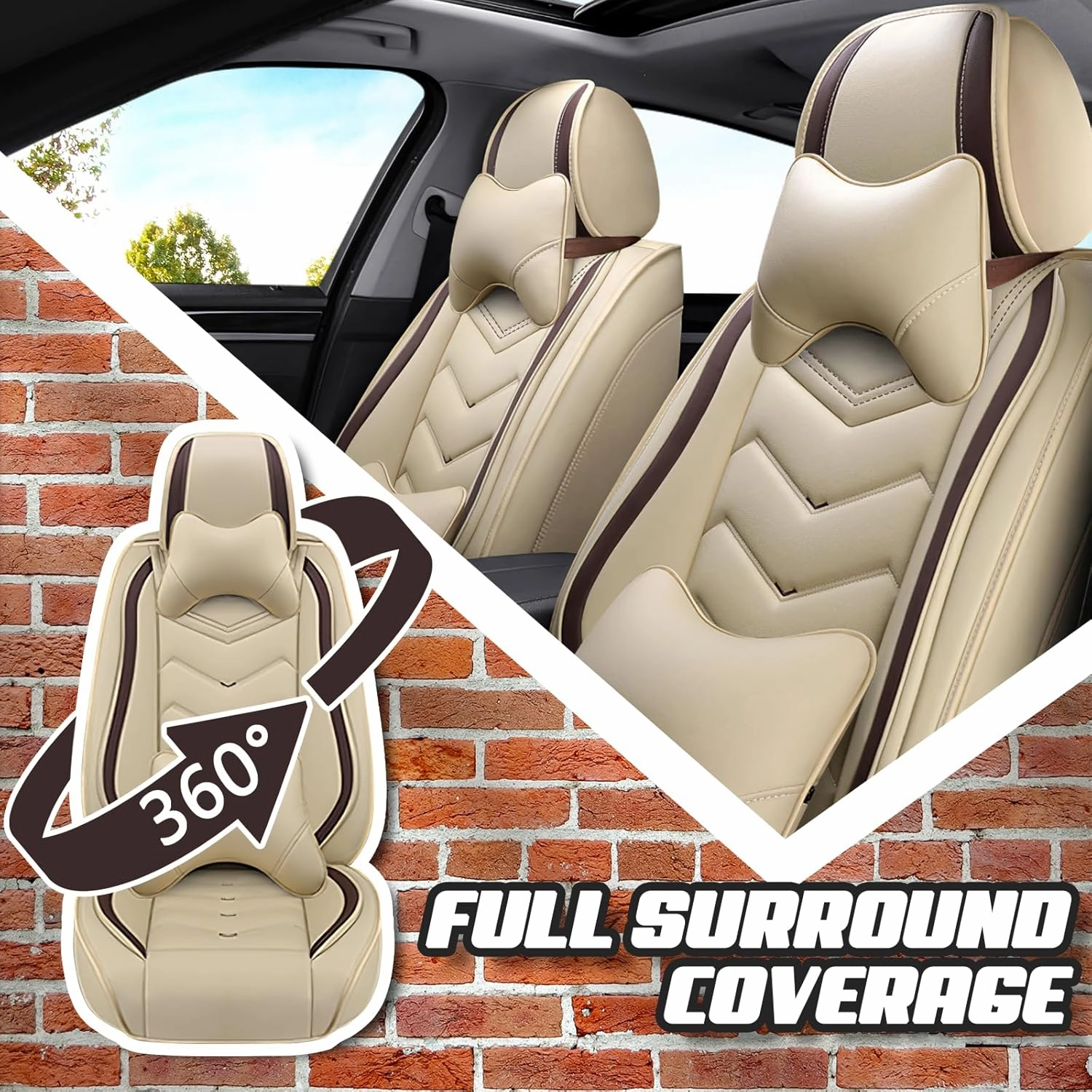 Car Seat Covers for Mitsubishi Outlander 2003-2025, Premium Nappa Leather Car Seat Cover, Stylish Sport Seat Covers， Automobile Seat Cover Sets.(Luxury 5 Seats/Beige)