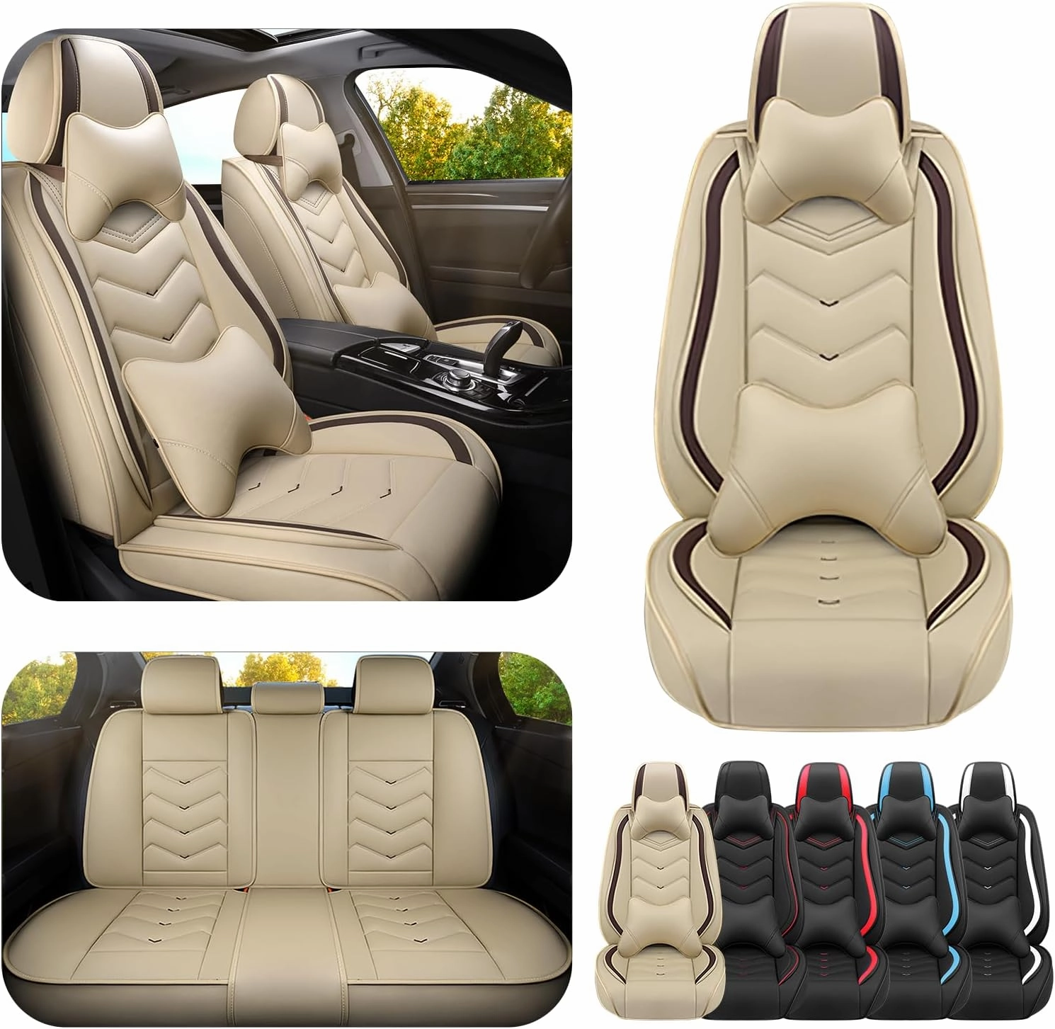 Car Seat Covers for Mitsubishi Outlander 2003-2025, Premium Nappa Leather Car Seat Cover, Stylish Sport Seat Covers， Automobile Seat Cover Sets.(Luxury 5 Seats/Beige)
