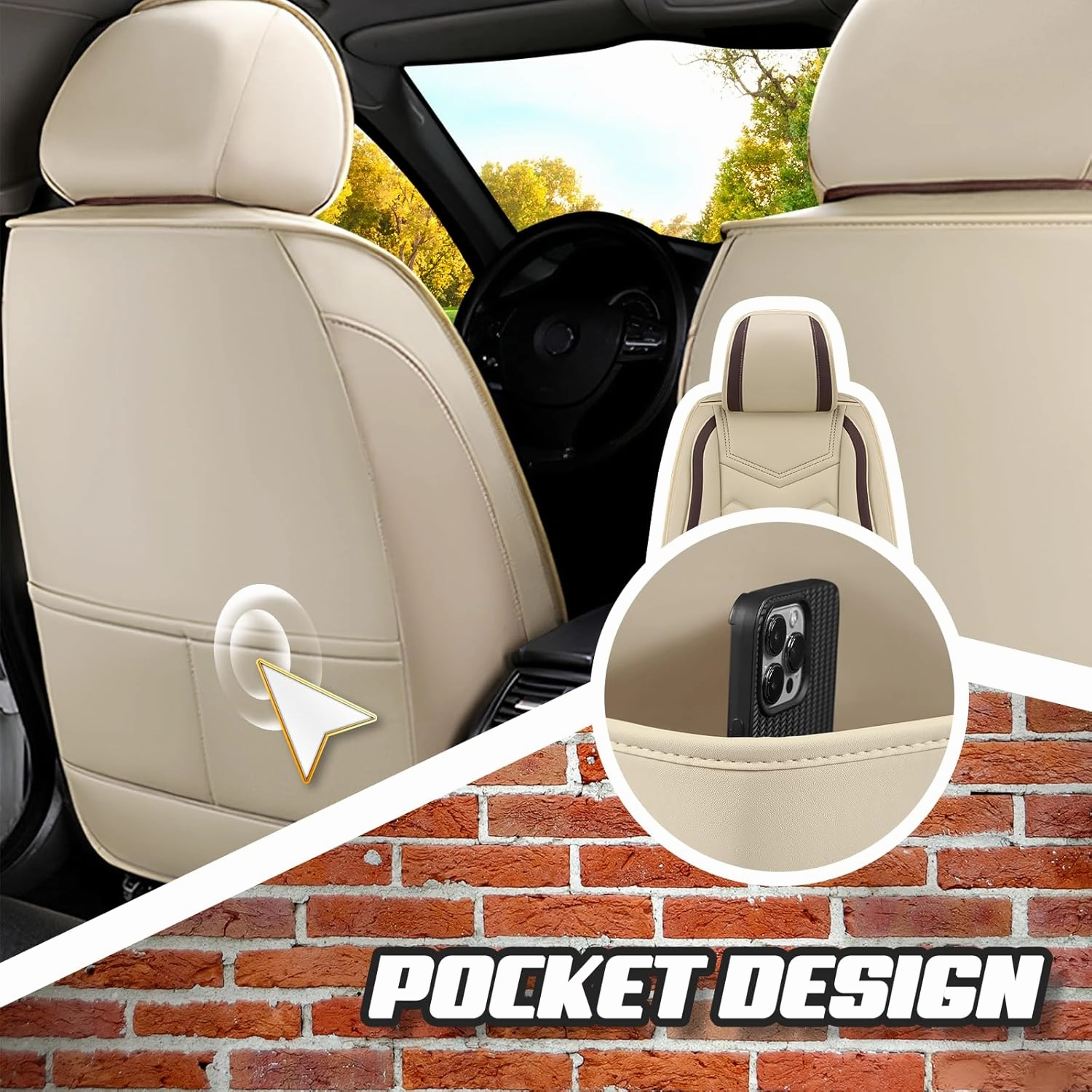Car Seat Covers for Mitsubishi Outlander 2003-2025, Premium Nappa Leather Car Seat Cover, Stylish Sport Seat Covers， Automobile Seat Cover Sets.(Luxury 5 Seats/Beige)