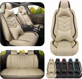 Car Seat Covers for Mitsubishi Outlander 2003-2025, Premium Nappa Leather Car Seat Cover, Stylish Sport Seat Covers， Automobile Seat Cover Sets.(Luxury 5 Seats/Beige)