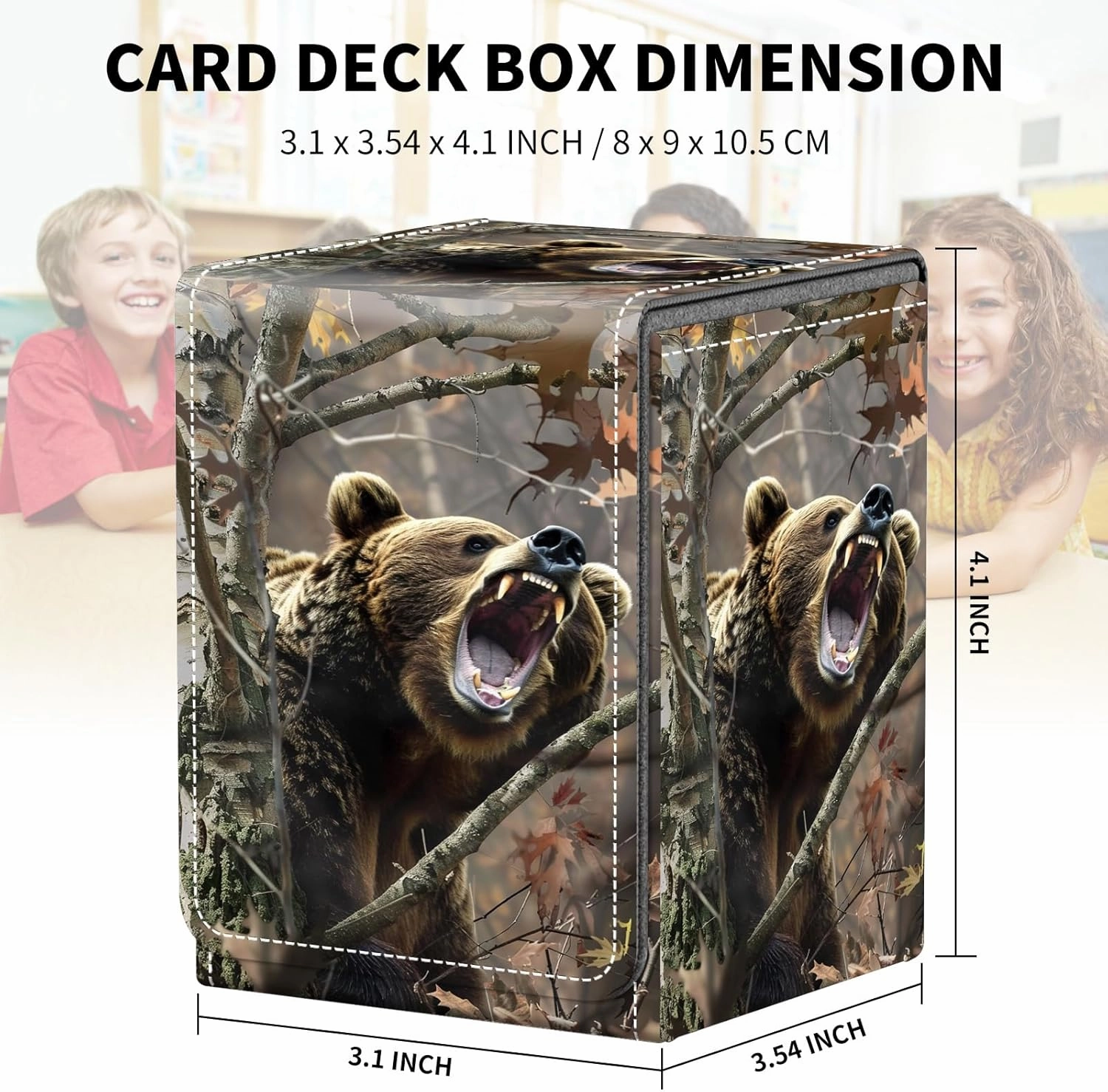 Card Deck Box for MTG Trading Cards, Magic Card Box Can Hold 110  Single Sleeved Cards, Waterproof PU Leather Material, Strong Magnetic Buckle Card Set Box Suitable for TCG CCG, Camouflaged Tree Bear