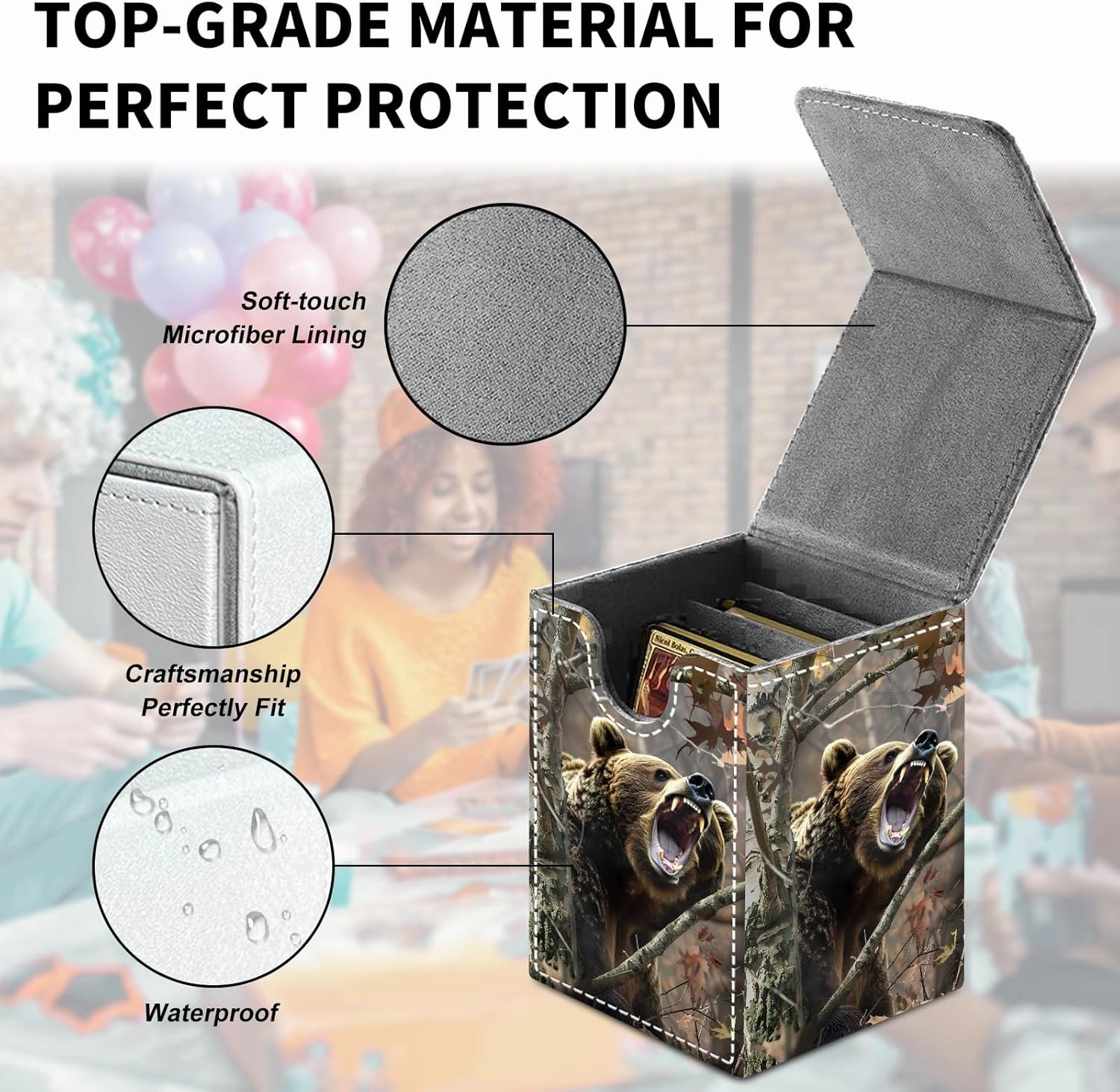 Card Deck Box for MTG Trading Cards, Magic Card Box Can Hold 110  Single Sleeved Cards, Waterproof PU Leather Material, Strong Magnetic Buckle Card Set Box Suitable for TCG CCG, Camouflaged Tree Bear