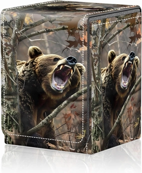 Card Deck Box for MTG Trading Cards, Magic Card Box Can Hold 110  Single Sleeved Cards, Waterproof PU Leather Material, Strong Magnetic Buckle Card Set Box Suitable for TCG CCG, Camouflaged Tree Bear