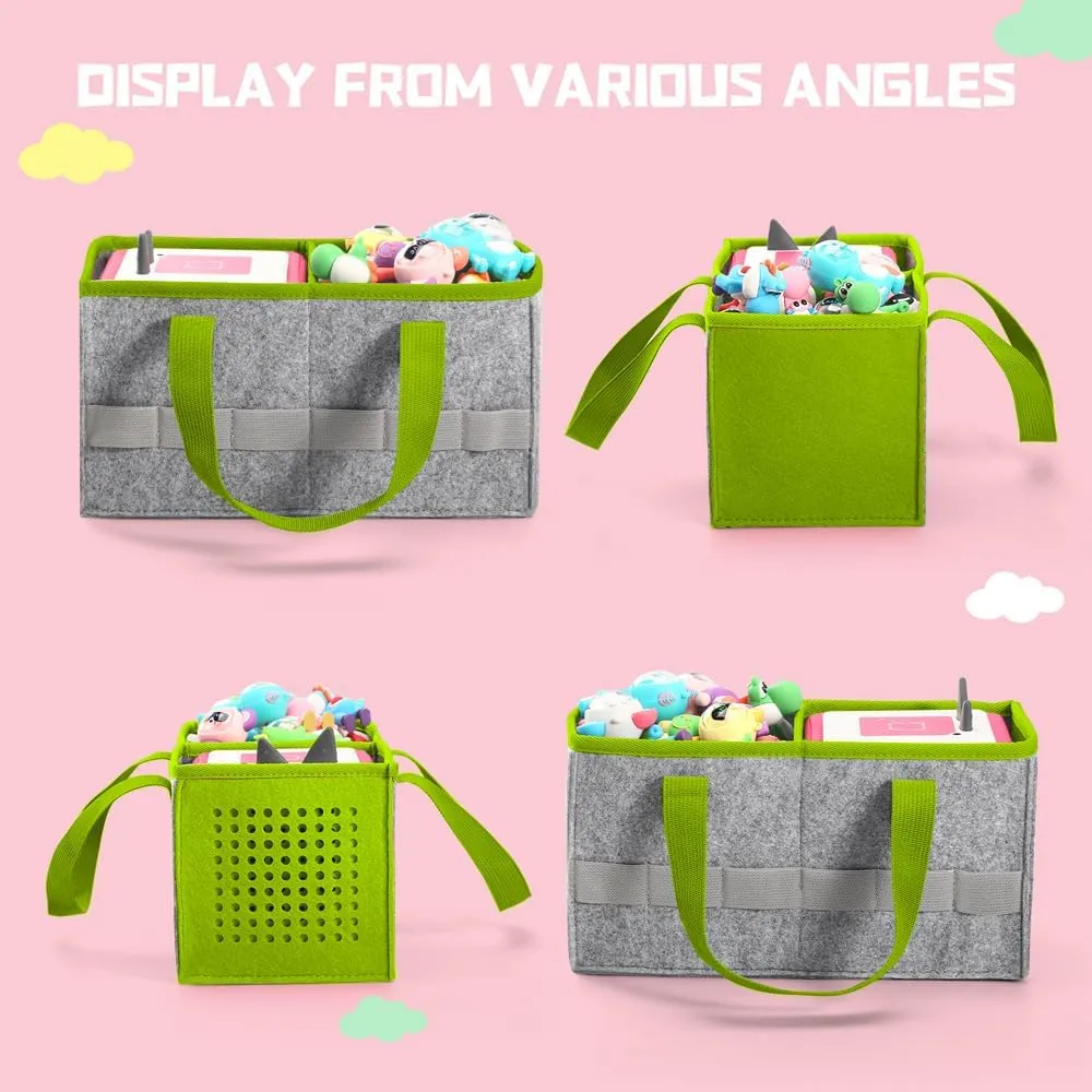 Carrying Case for Toniebox Starter Set and Tonies Figurines, Travel Felt Cloth Musical Toy Folding Bag for Toniebox Accessories (Green)
