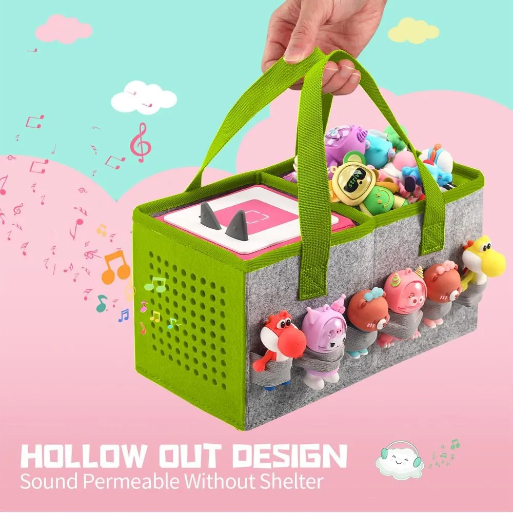 Carrying Case for Toniebox Starter Set and Tonies Figurines, Travel Felt Cloth Musical Toy Folding Bag for Toniebox Accessories (Green)