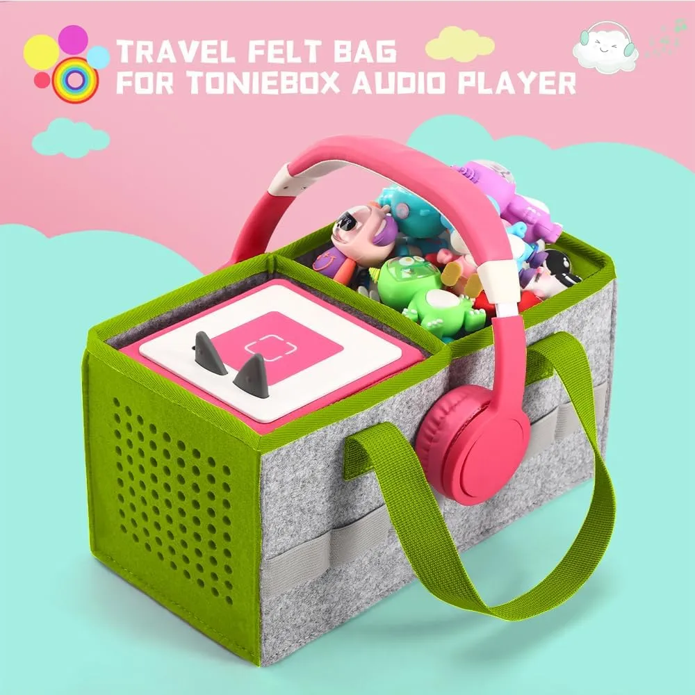Carrying Case for Toniebox Starter Set and Tonies Figurines, Travel Felt Cloth Musical Toy Folding Bag for Toniebox Accessories (Green)
