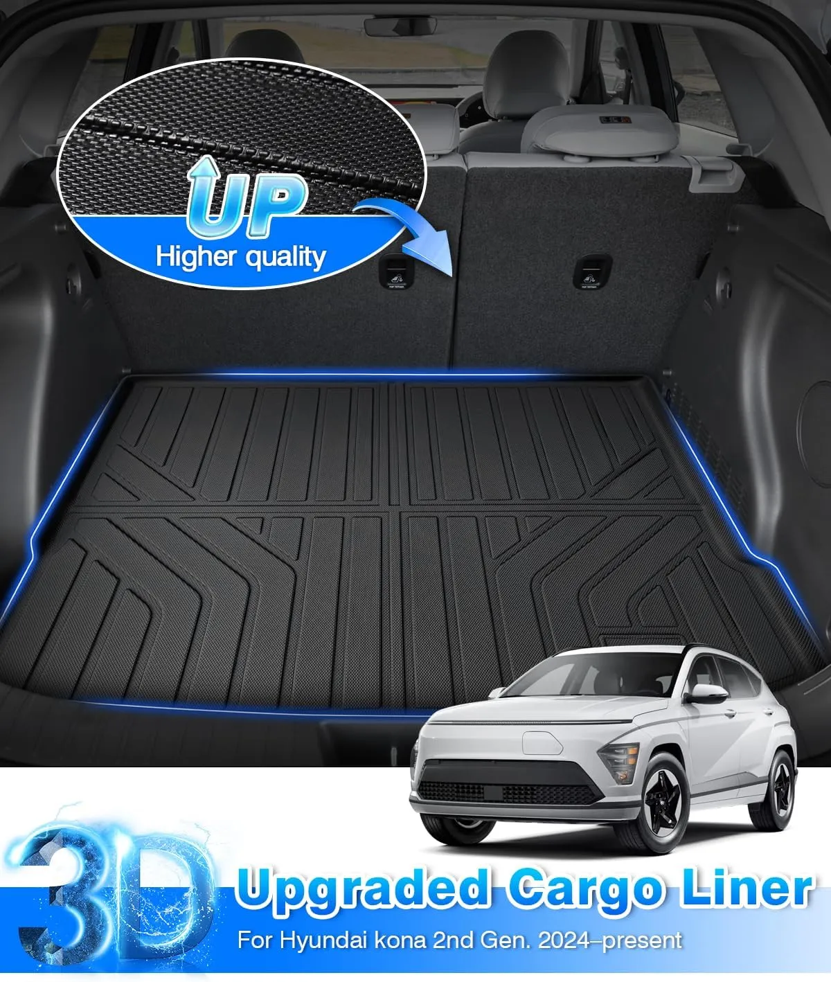 Cartist Floor Mats and Cargo Liner Fit for Hyundai Kona 2024 2025 (No Electric Model) Limited | N Line | SE | SEL Accessories All Weather TPE 1st & 2nd Row Car Rear Trunk Mats