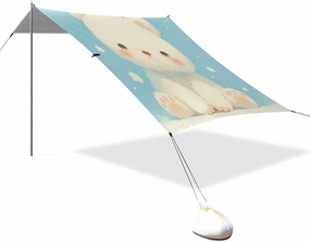 Cartoon Bear Medium Blue Beach Tent & Canopy UPF50 Waterproof Outdoor Sun Shade with Sturdy Poles, Sandbags and Shovel for Camping, Picnics, Backyard & Fishing