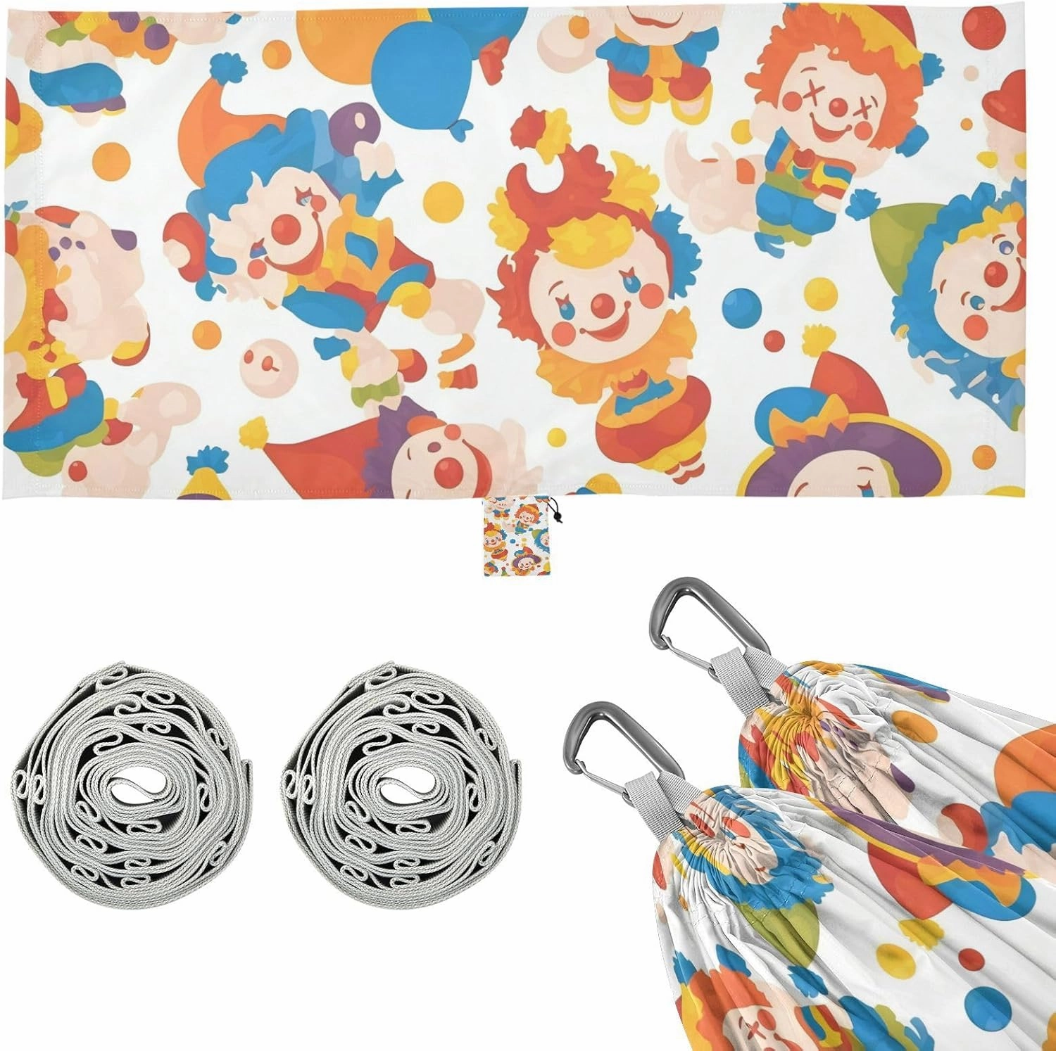 Cartoon Cute Colorful Clown Hammocks with Tree Straps Fabric Hammock for Outside Beach Patio Garden