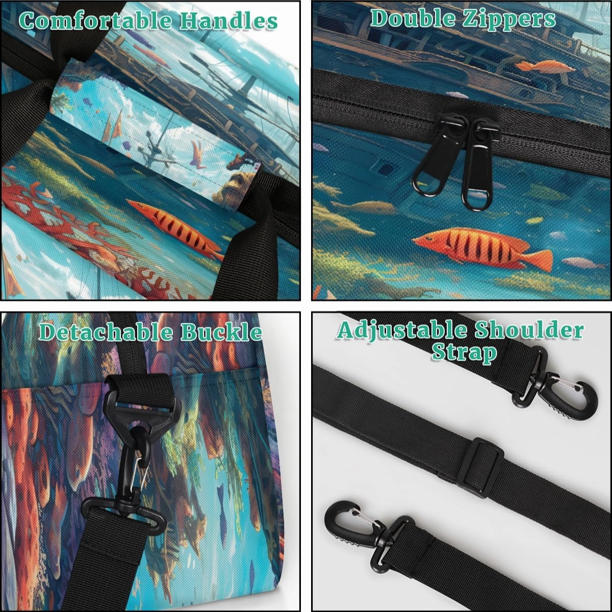 Cartoon Underwater Ship Kids Overnighter Duffel Bags for Boys, Carry-On Size Sports Gym Bag with Front Zipper Pocket for School Practice or Overnight Travel Weekender Sleepover Tote Bag