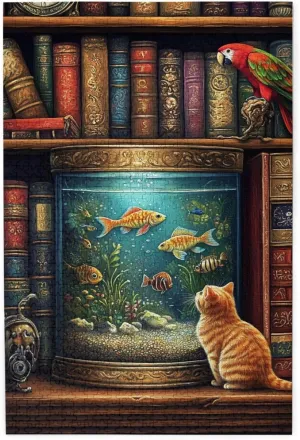 Cat In Front Of Fish Tank,Pet Jigsaw Puzzle 1000 Pieces, Wooden Puzzles For Adults, Vibrant And Unique, Creative Entertainment Game, Enjoy The Process,Challenging Brain Exercise