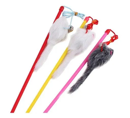 Cat Teaser with Mouse and Bell Cat kitten Toy Cat Toys Feather Toy