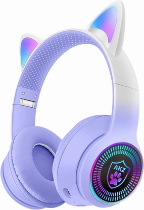 Cat Ear Gaming Bluetooth 5.3 Wireless Foldable Headphones with LED Light, Game Surround Sound Over-Ear Headsets with Microphone AUX for PC, Pad, Mobile, Laptop, Kids, Gift