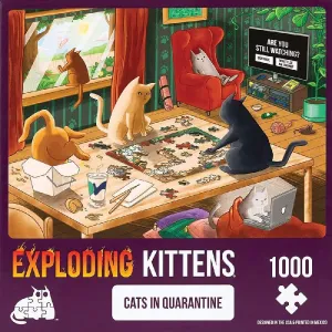 Cats in Quarantine Jigsaw Puzzle by Exploding Kittens - 1000 Pieces, Ideal for Adults, Teens, and Kids - A Funny and Artistic Cat-Themed Puzzle