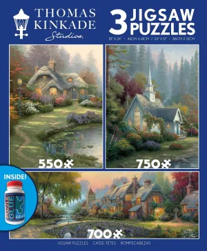 Ceaco - 3 in 1 Multipack - Thomas Kinkade - (1) 550 Piece, (1) 750 Piece, (1) 700 Piece Panoramic Jigsaw Puzzle