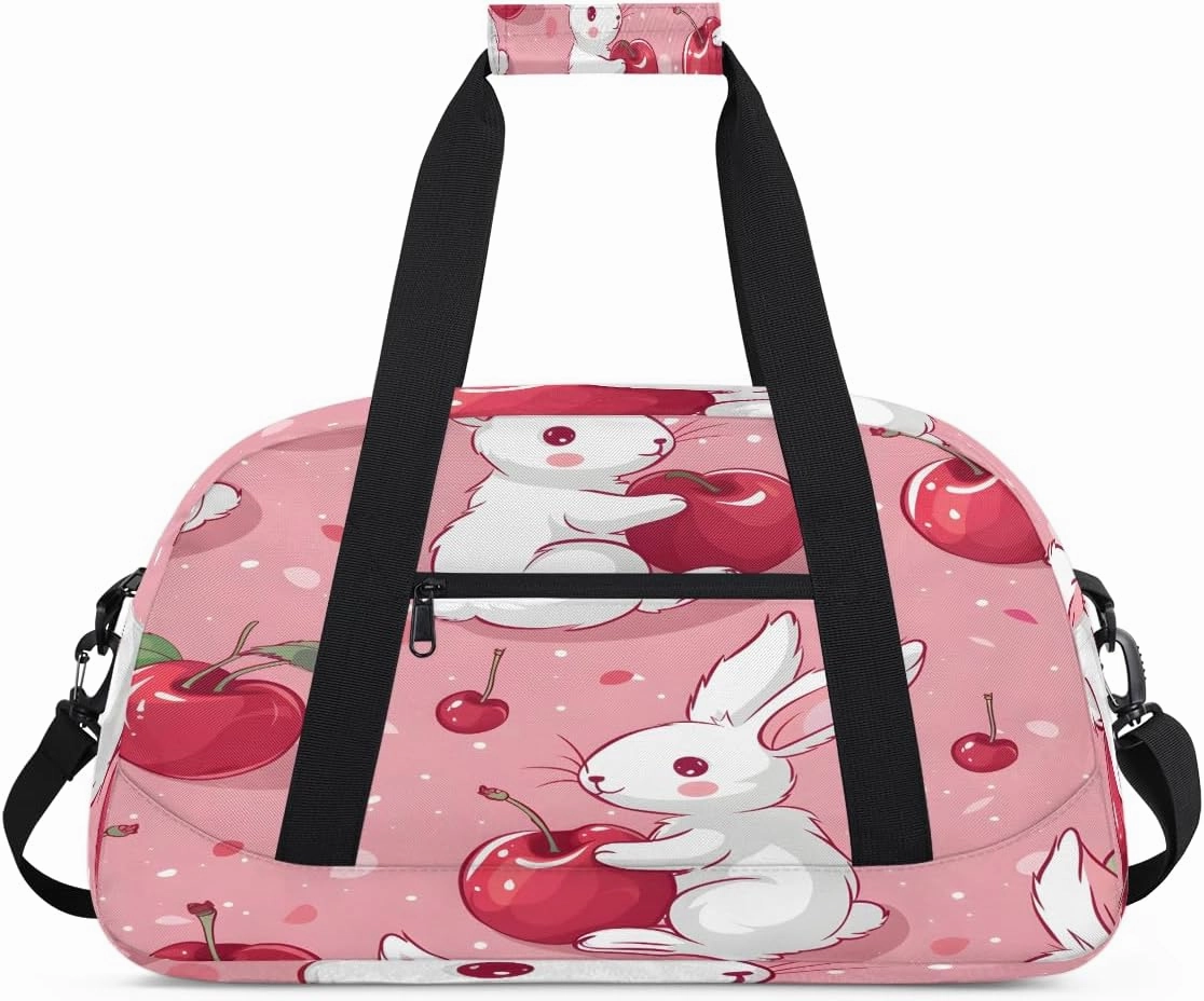 Cherry Rabbits Kids Overnighter Duffel Bags for Boys, Carry-On Size Sports Gym Bag with Front Zipper Pocket for School Practice or Overnight Travel Weekender Sleepover Tote Bag