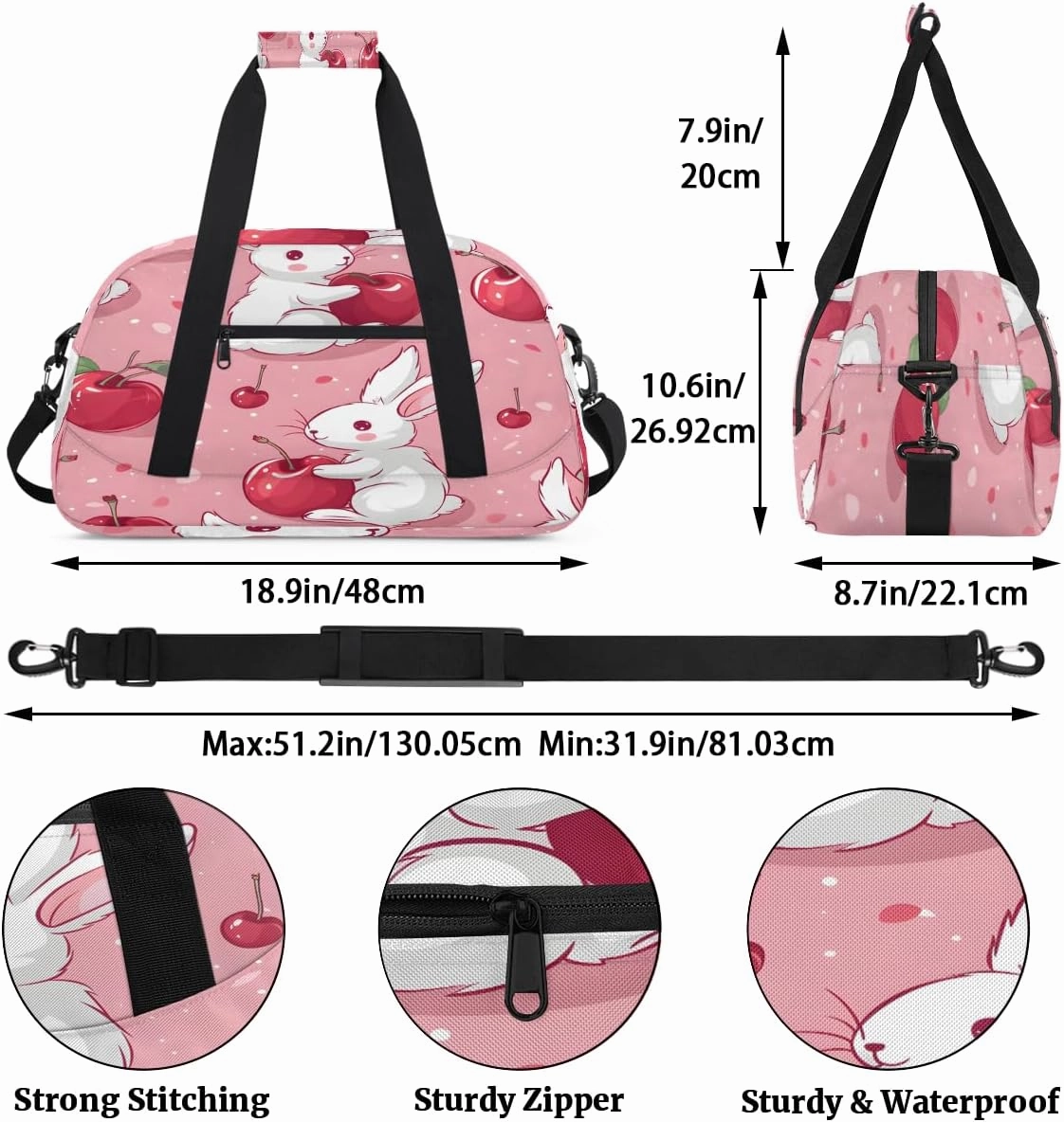 Cherry Rabbits Kids Overnighter Duffel Bags for Boys, Carry-On Size Sports Gym Bag with Front Zipper Pocket for School Practice or Overnight Travel Weekender Sleepover Tote Bag