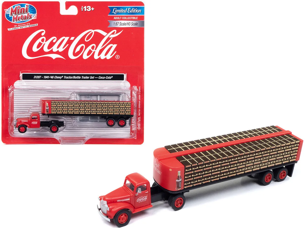 Chevrolet 1941-1946 Tractor Red with Flatbed Bottle Trailer "Coca-Cola" "Mini Metals" Series 1/87 (HO) Scale Model Car by Classic Metal Works