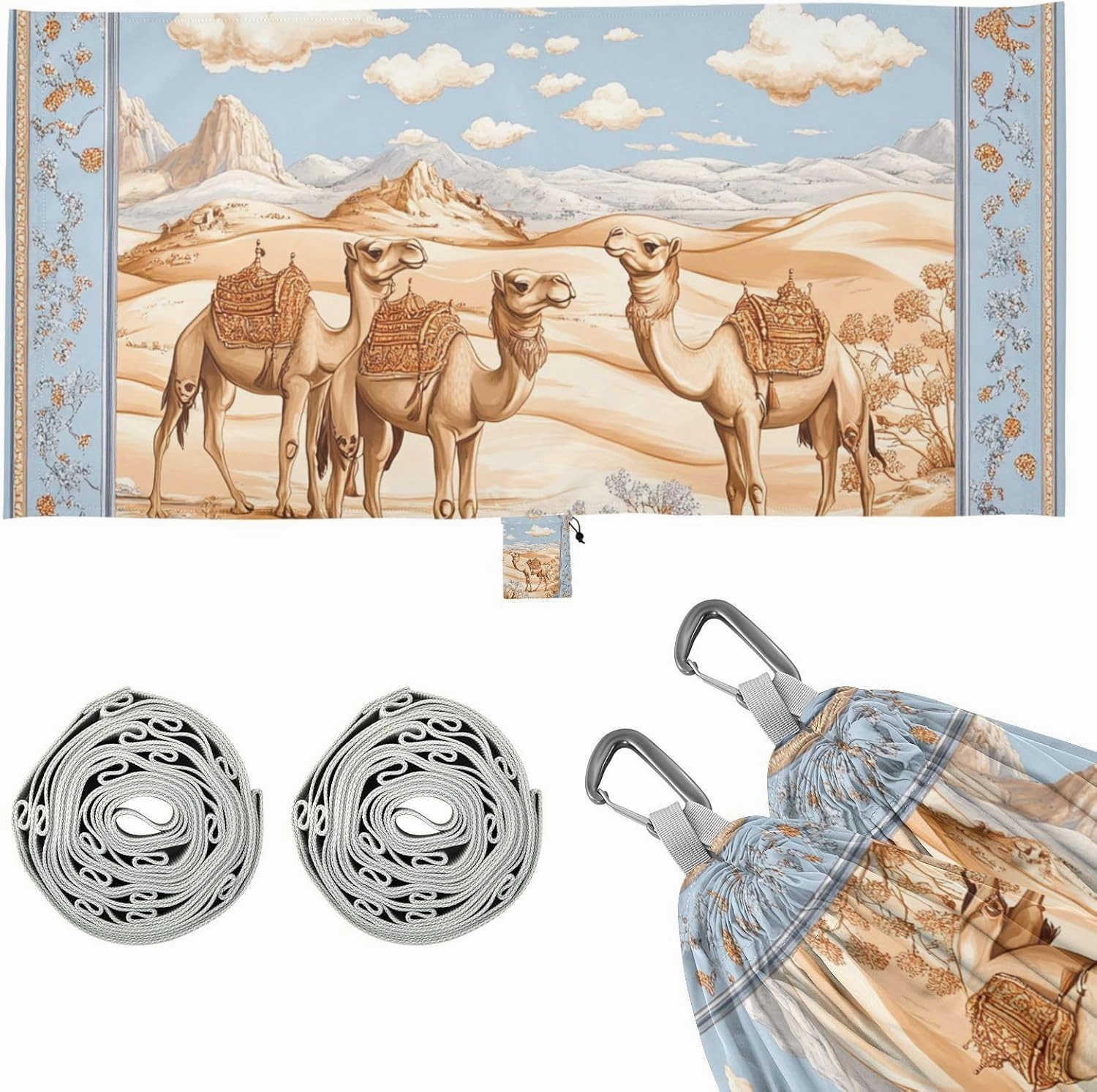 Chinese Desert Camel Blue Outdoor Hammocks with Portabl Carry Bag Indoor Hammock for Indoor Outdoor Patio