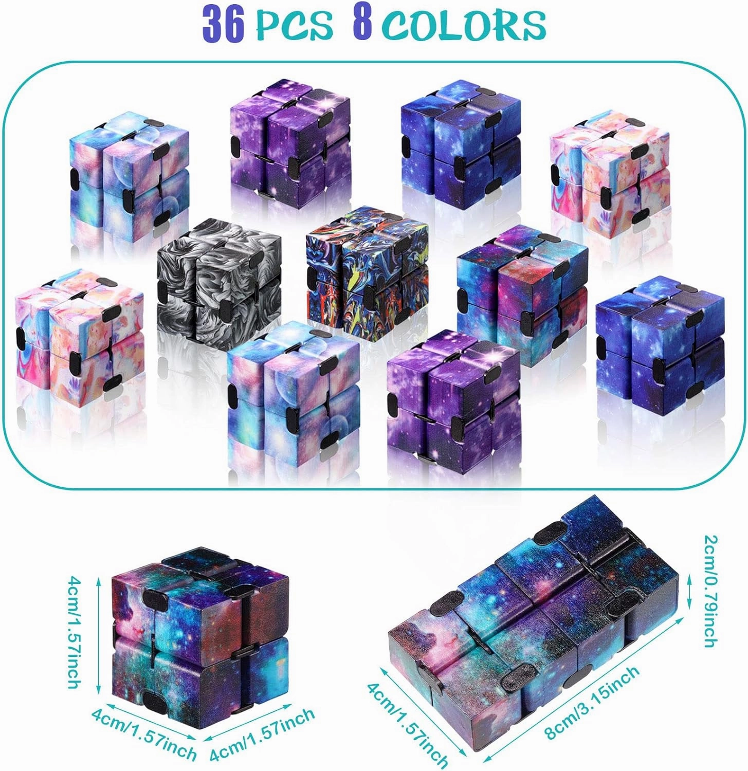 Chivao 36 Pcs Infinity Cube Sensory Toy Handheld Infinite Toy Flipping Hand Cube Desk Gadget Gift Portable Blocks for Adults Anxiety Stress Relief(Starry Sky Style)