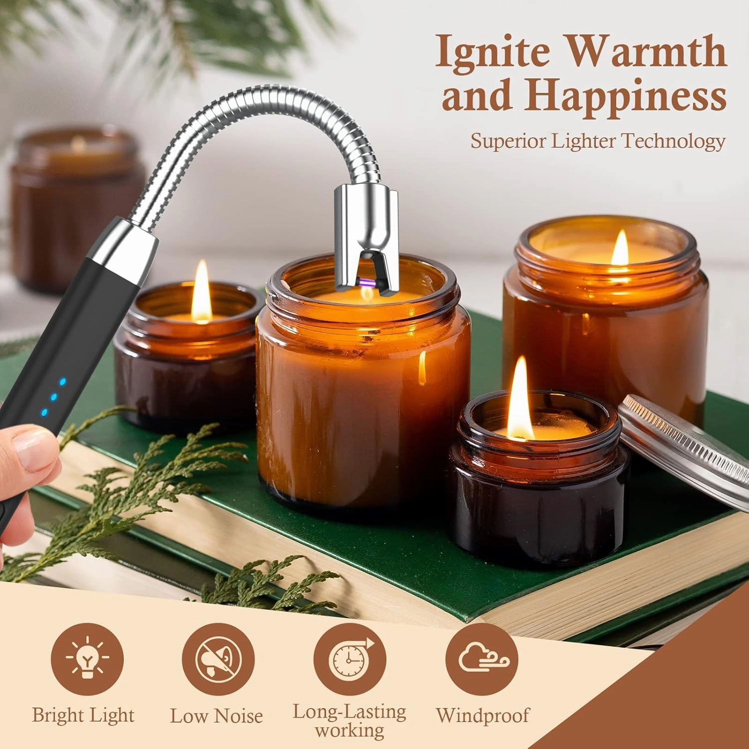 Christmas Stocking Stuffers Gifts for Women Electric Candle Lighters - 2 Pack Men Gifts LED Light Arc Lighter Rechargeable Flameless Windproof Plasma Lighters for Grill Gift Ideas for Her Wife Adult