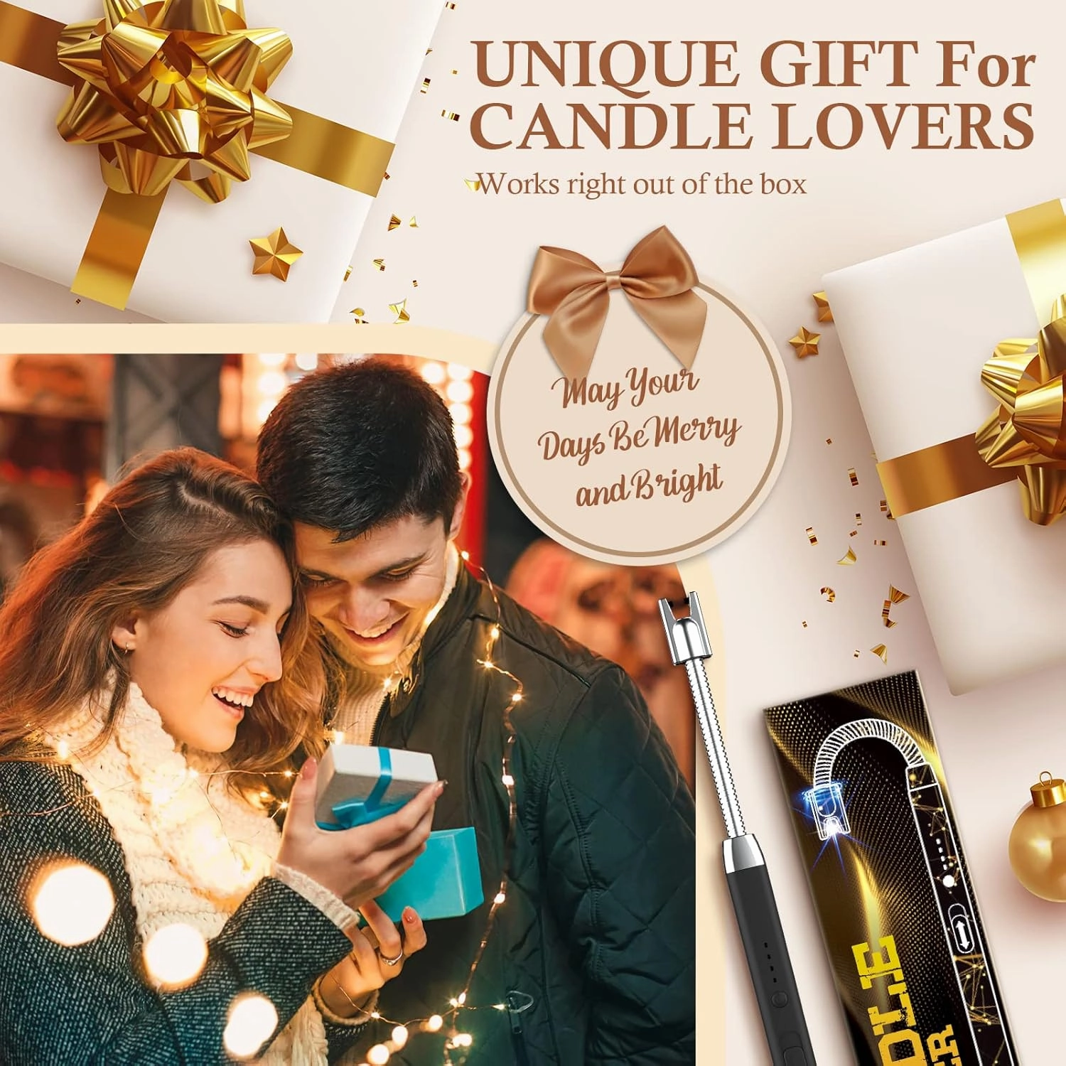 Christmas Stocking Stuffers Gifts for Women Electric Candle Lighters - 2 Pack Men Gifts LED Light Arc Lighter Rechargeable Flameless Windproof Plasma Lighters for Grill Gift Ideas for Her Wife Adult