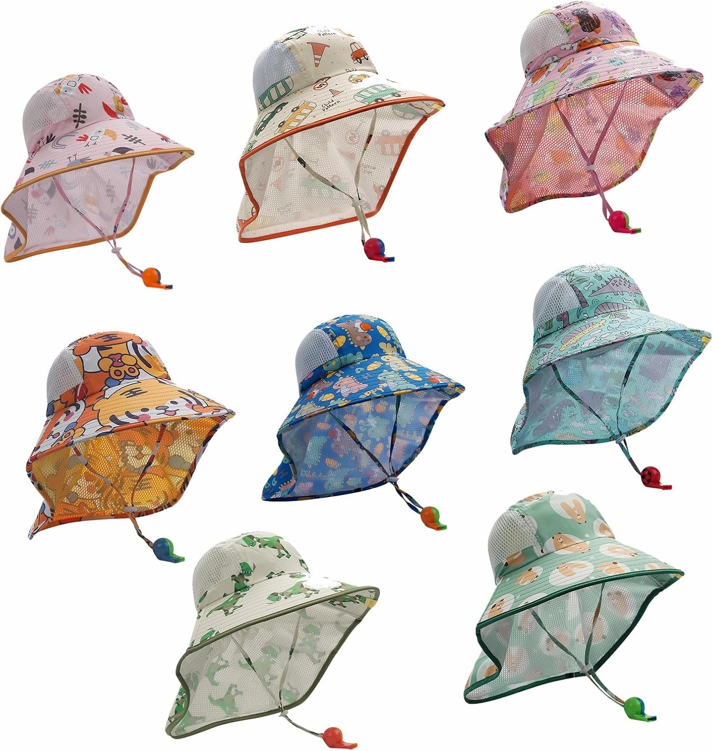 CLAPE UPF50  Kids Sun Hat Mesh Bucket Caps with Neck Flap Summer Beach Hat Infant Play Caps Fisherman Travel Caps for Camping