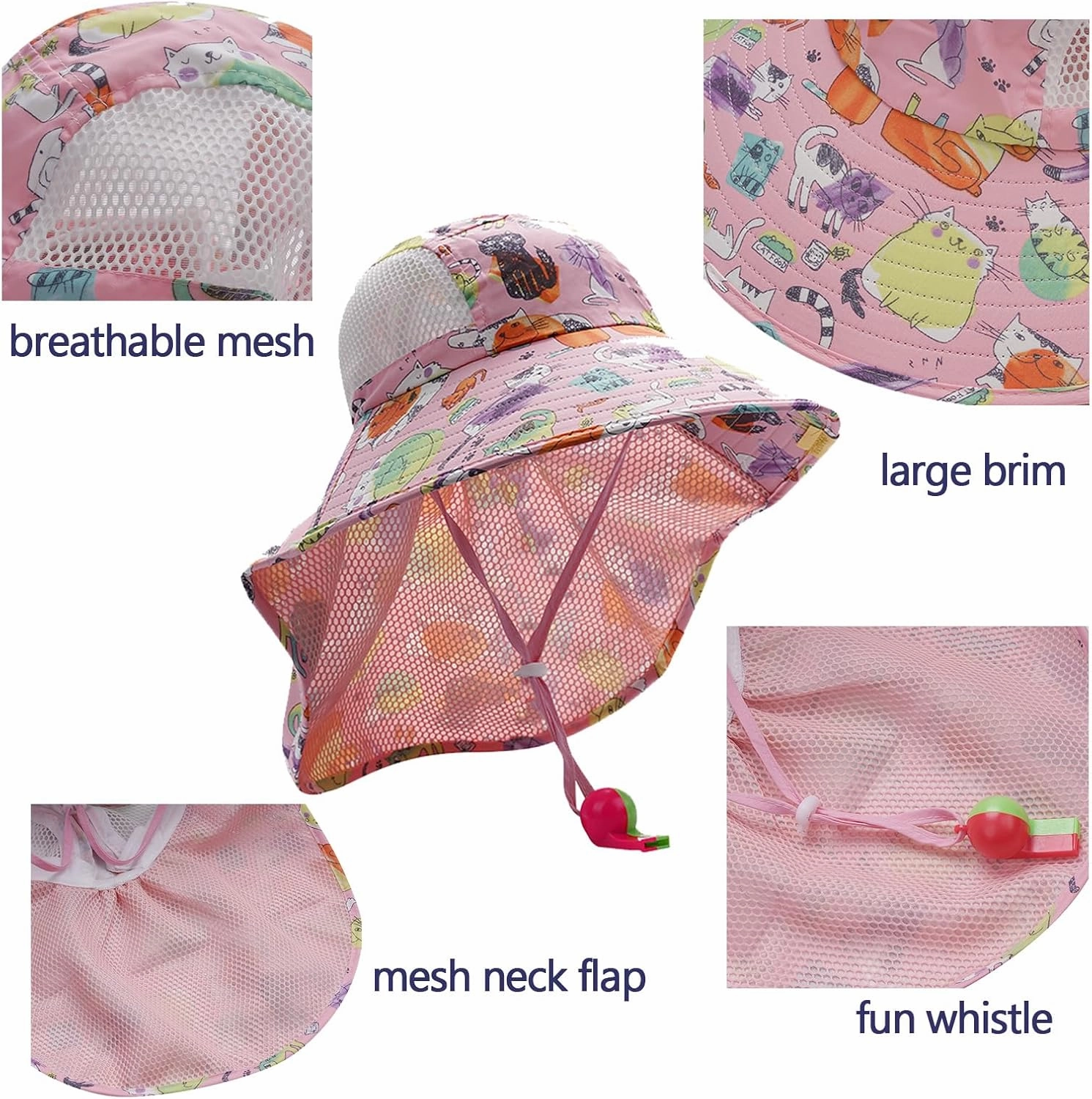 CLAPE UPF50  Kids Sun Hat Mesh Bucket Caps with Neck Flap Summer Beach Hat Infant Play Caps Fisherman Travel Caps for Camping